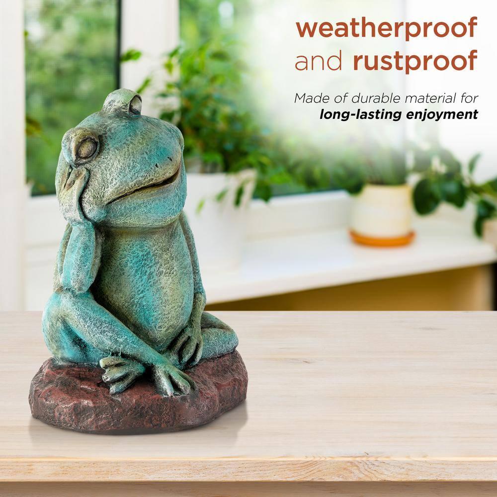 15" Magnesium Oxide Pensive Frog Statue - Alpine Corporation: Garden Decor, Zen722 Collection