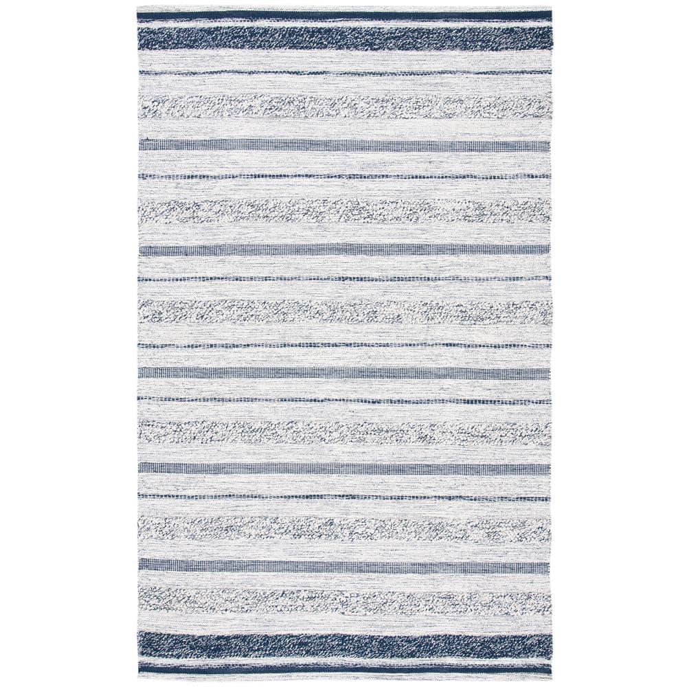 Striped Kilim STK517 Hand Woven Area Rug - Ivory/Navy - 8'x10' - Safavieh.