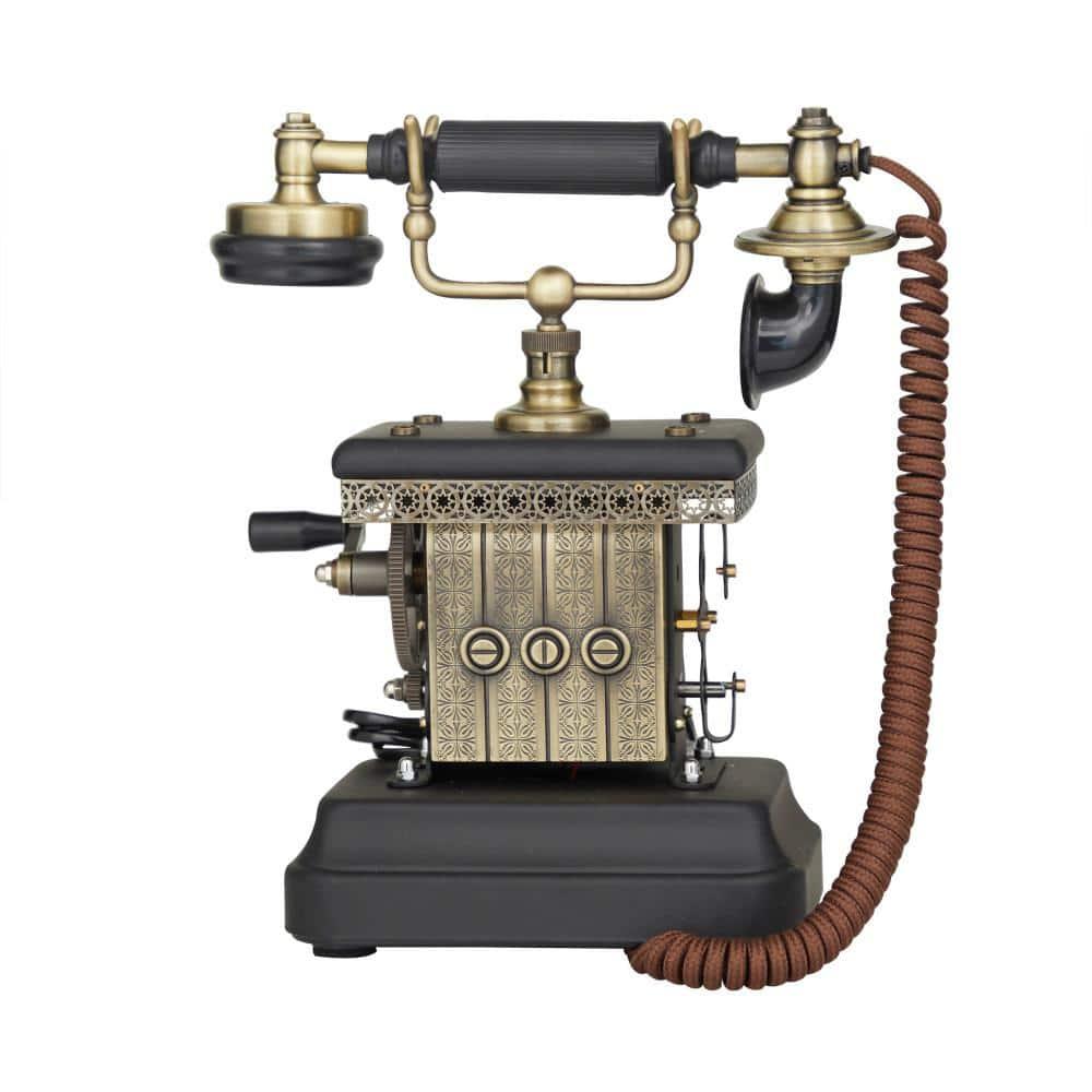 DecMode Vintage Telephone Accent Décor with Tarnish Black and Brass Finish, 10"W x 12"H