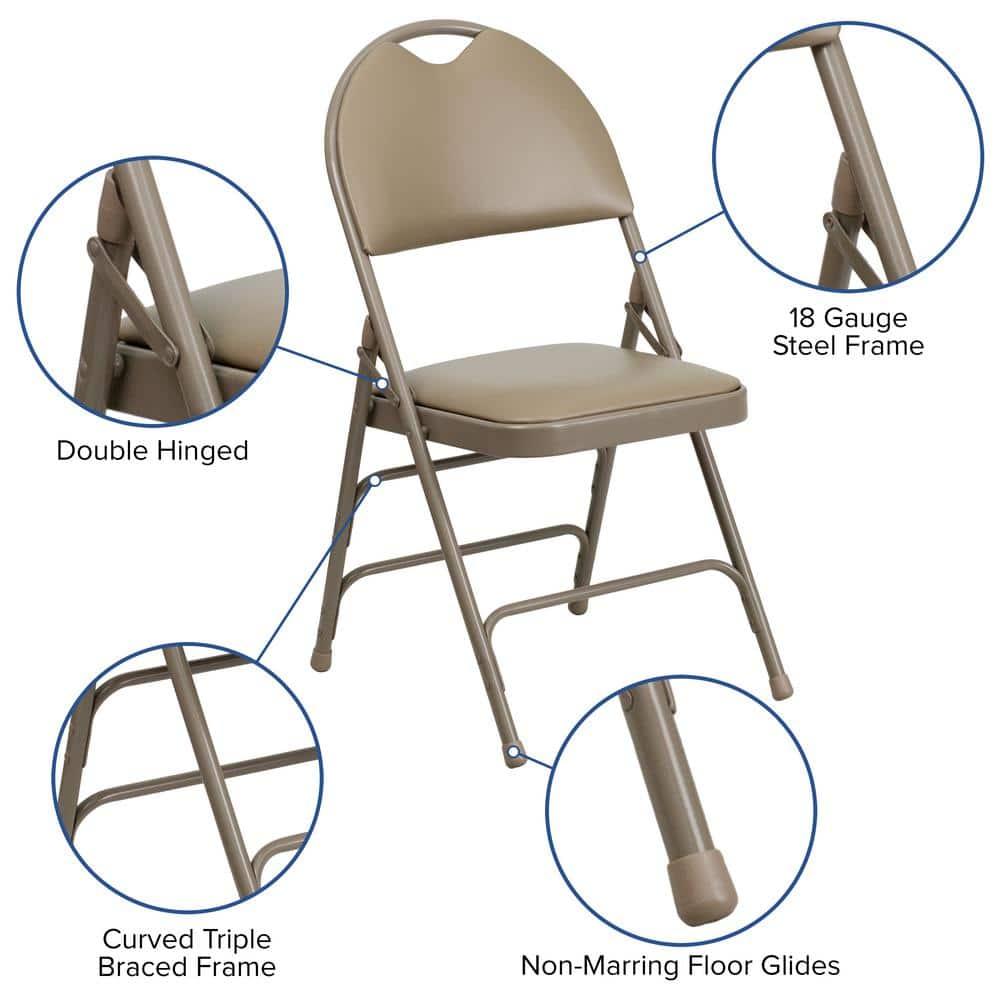 Executive Beige Vinyl High-Back Armless Chair with Metal Frame