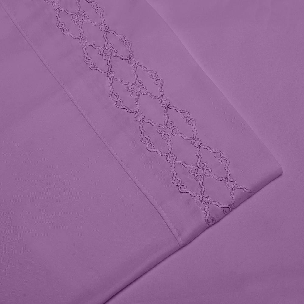 Home Sweet Home Extra Soft Deep Pocket Embroidery Luxury 4-Piece Bed Sheet Set (King, Purple)