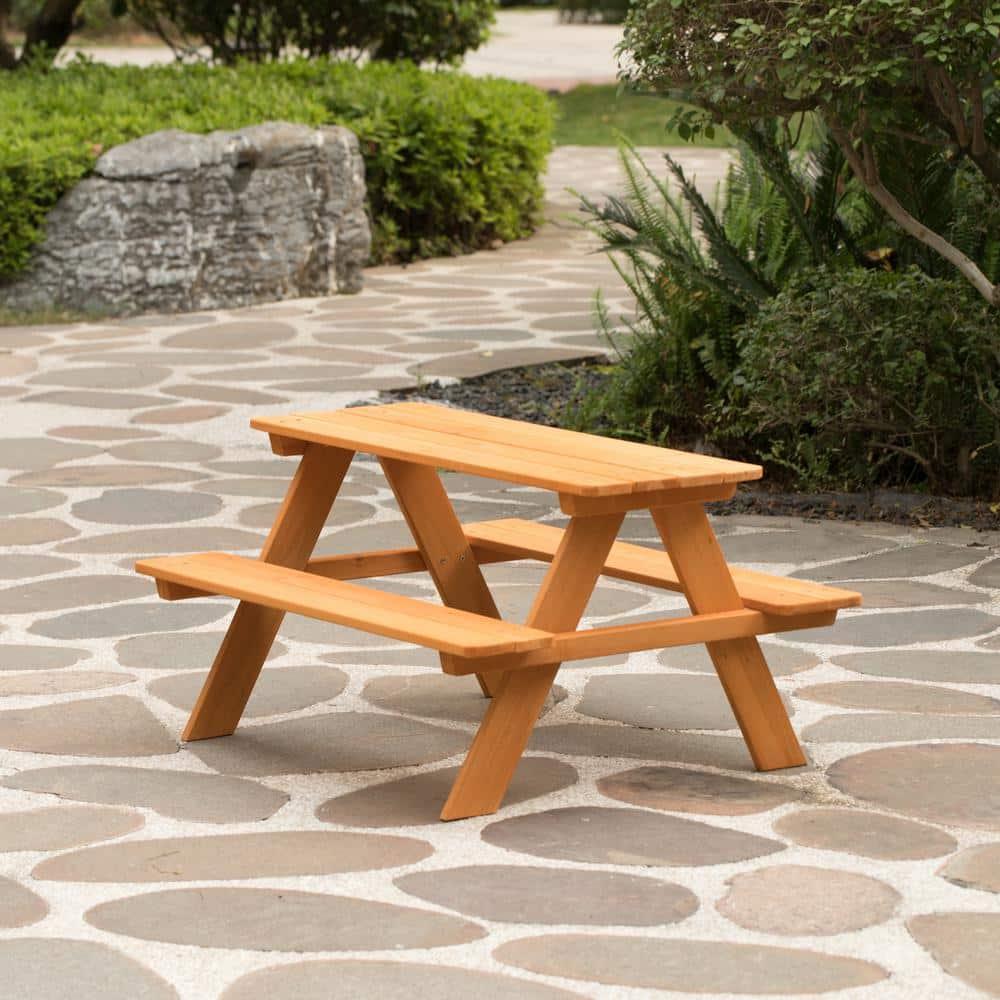 Gardenised Wooden Kids Outdoor Picnic Table for Garden and Backyard, Stained