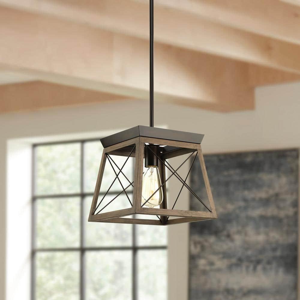 Progress Lighting Briarwood 1-Light Mini-Pendant, Antique Bronze, Steel, Faux-Painted Wood Enclosure