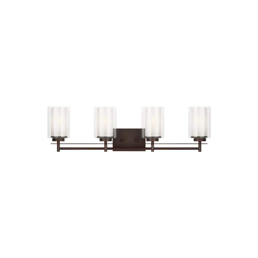 Elmwood Park 31.25 in. 4-Light Bronze Modern Transitional Bathroom Vanity Light with Satin Etched Glass Shades