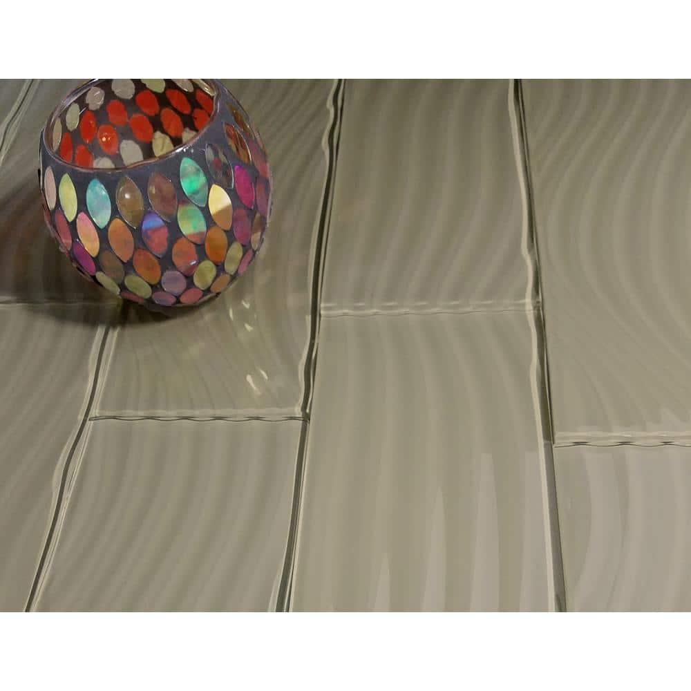 Abolos Pacific 4 in. x 12 in. Textured Glass Straight Edge Subway Decorative Kitchen & Bathroom Wall Tile