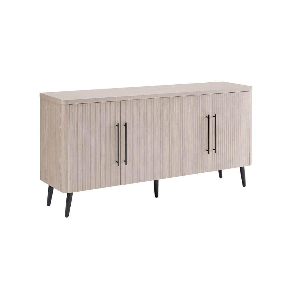Manhattan Comfort Jodie 65" Mid-Century Modern Sideboard with 8 Adjustable Shelves in Whitewashed Oak