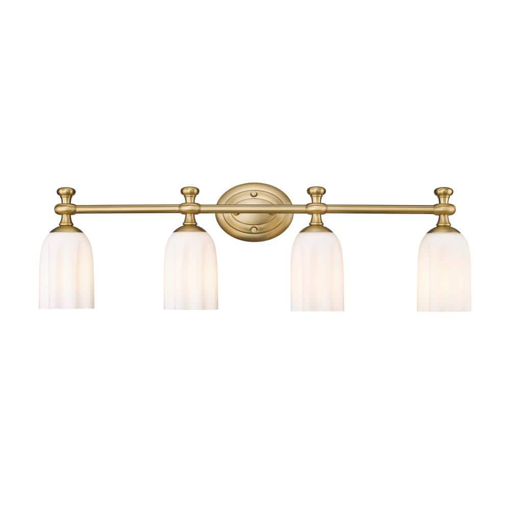 Orion 31.25" Gold Vanity Light with Opal Glass Shades