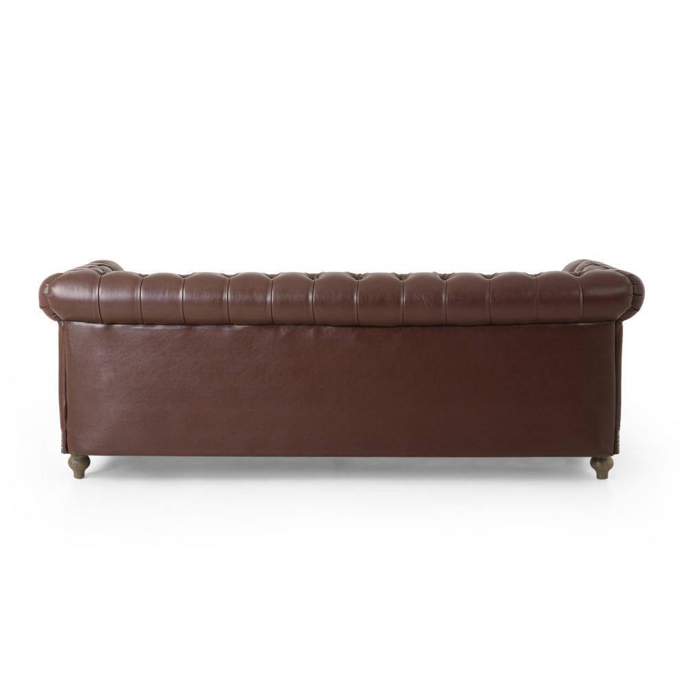 Noble House Glencoe Upholstered Tufted 3 Seater Sofa, Dark Brown