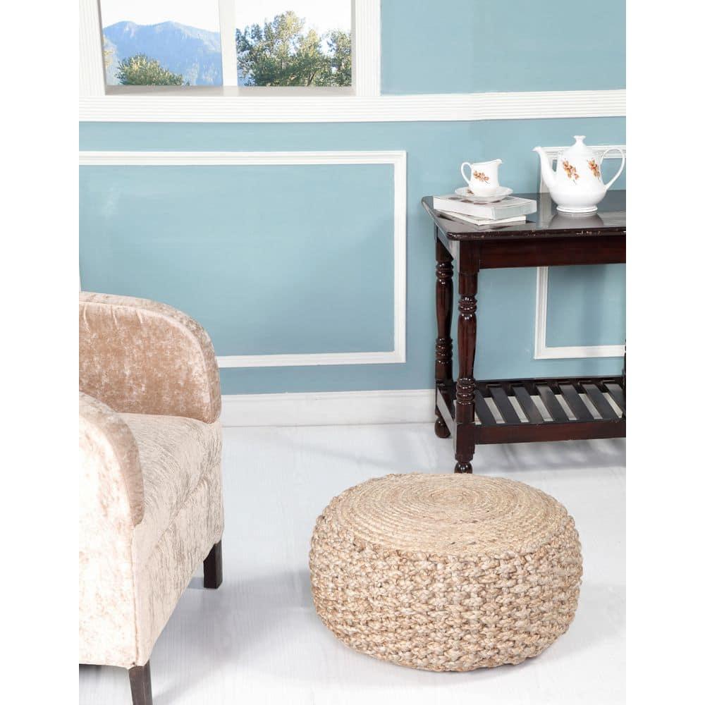 Highland Dunes Aarron Hand-Made Jute Braided Ottoman Pouf