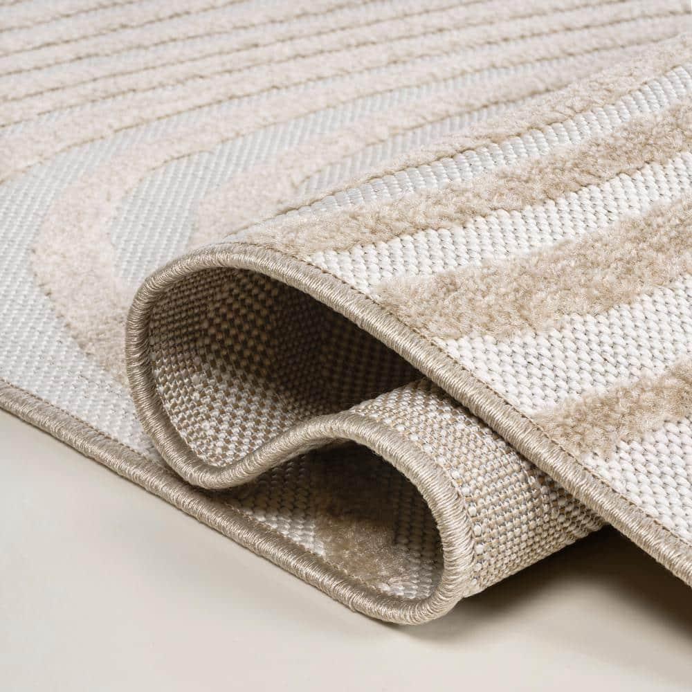 JONATHAN Y Maribo High-Low Abstract Groovy Striped Beige/Cream 8 ft. x 10 ft. Indoor/Outdoor Area Rug