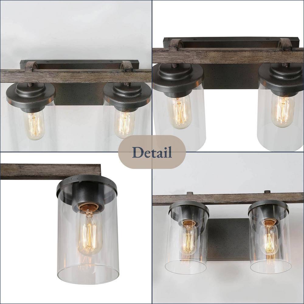 LNC Rustic Industrial Faux Wood 4-Light Black Finish Wall Fixture for Bathroom Glass Shades 4 Count