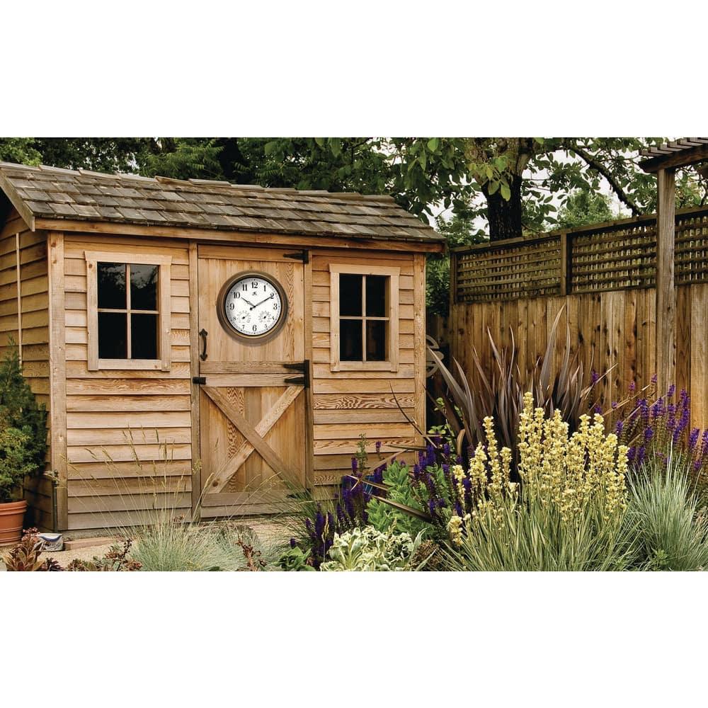 18" Craftsman Round Wall Clock/Thermometer Bronze Infinity Instruments: Indoor/Outdoor, Hygrometer