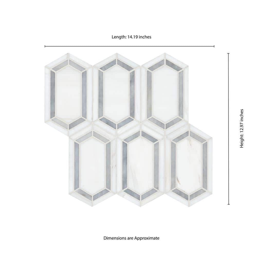 Bianco Dolomite Pavilion Picket 12 in x 12 in. Polished Marble Mesh-Mounted Mosaic Tile