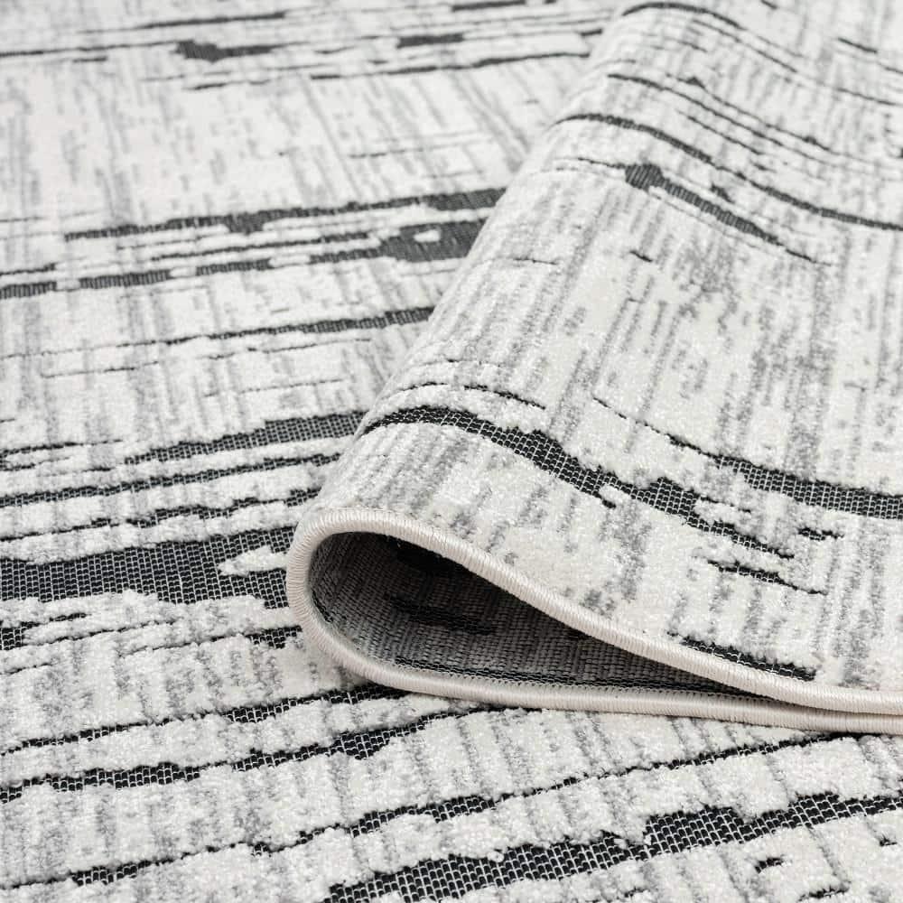 Tayse Breeze Area Rug BRZ1203 Contemporary Black Outdoor Banded 5' 3" x 7' 3" Rectangle