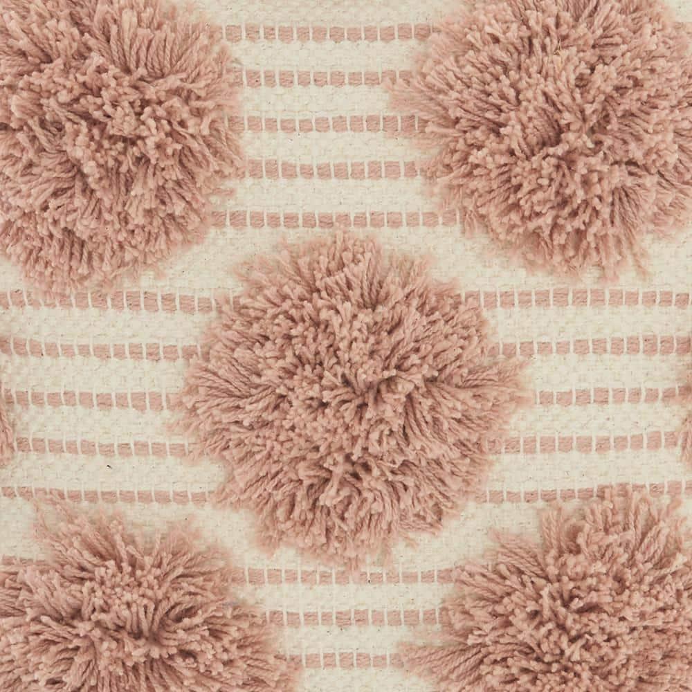 18"x18" Life Styles Tufted Pom Poms Square Throw Pillow Blush - Mina Victory: Handmade, Cotton, Zipper Closure
