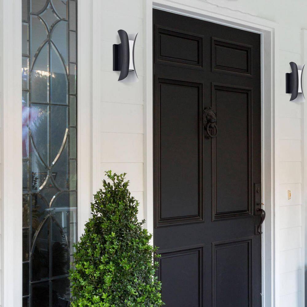 C Cattleya LED 2-Light Outdoor Wall Sconce, Wall Light Fixture-Black and White Finish
