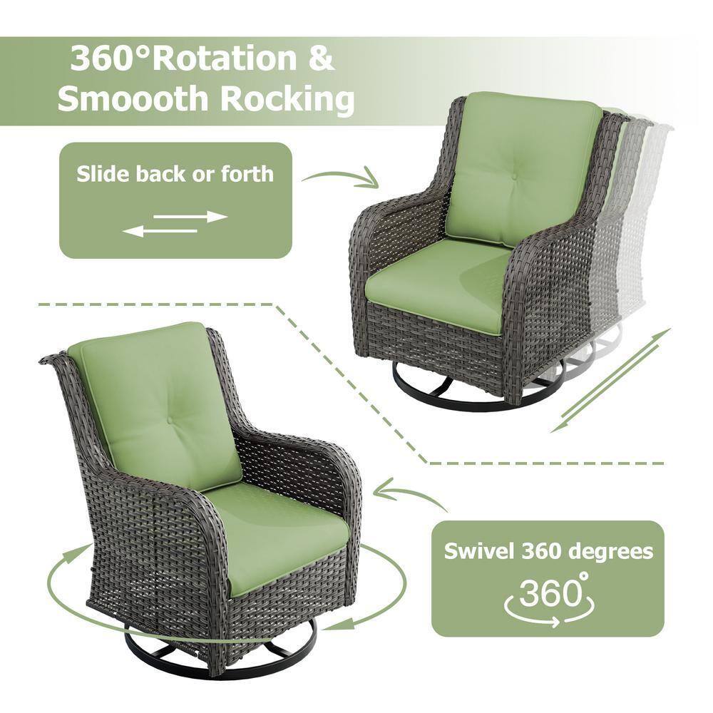 MeetLeisure 5 Pieces Outdoor Furniture Patio Furniture Set with Two Swivel Rocking Chairs,Two Ottomans, One Side Table, Green