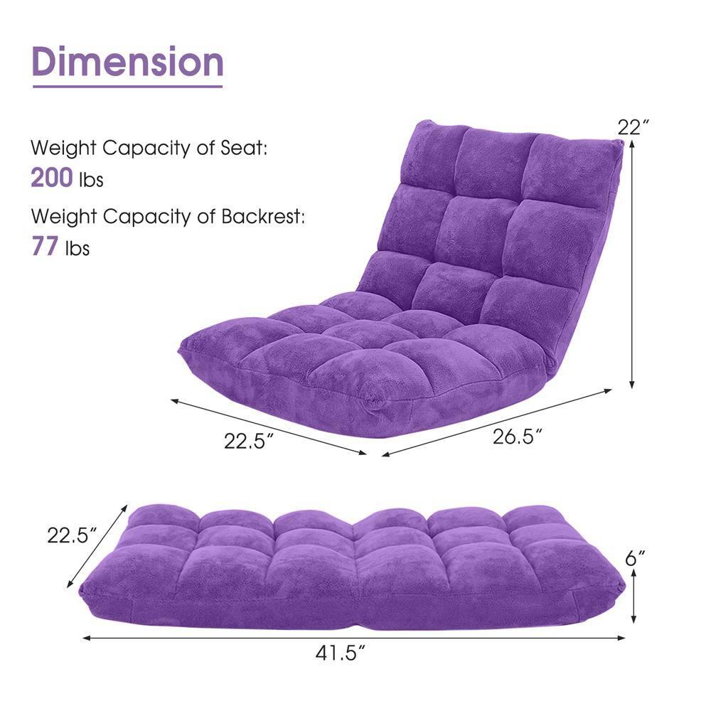 Tangkula Adjustable 14-Position Floor Chair ,Padded Gaming Chair Lazy Recliner Purple