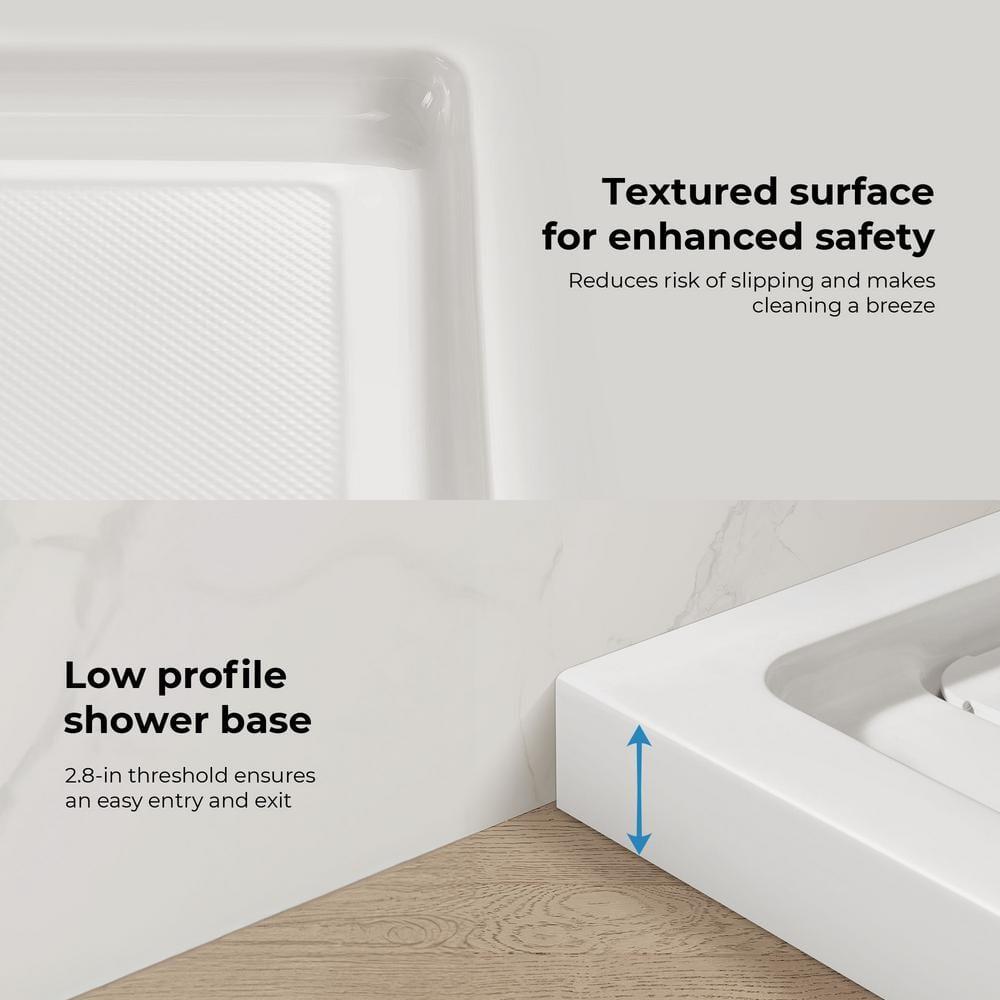OVE Decors 36" x 32" Rectangle Shower Base Pan, White Acrylic, Center Drain, Reversible Design