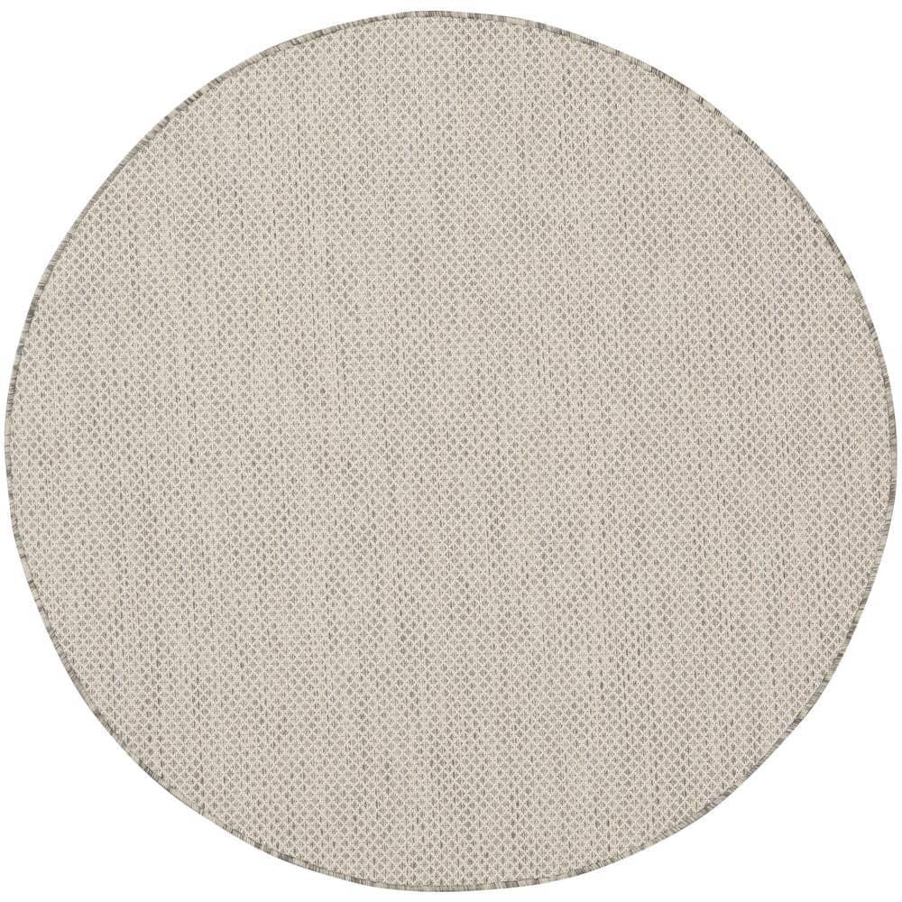 Nourison 5' x 5' Courtyard Modern Easy Care Flatweave Indoor Outdoor Round Rug Ivory/Silver