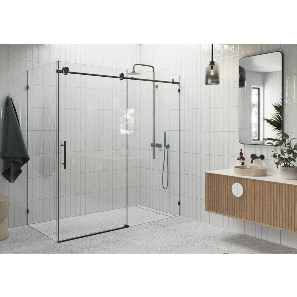 Glass Warehouse Nova 72 in. x 30 in. x 78 in. 90-degree Fully Frameless Sliding Glass Shower Enclosure 90SL-72-30-MB