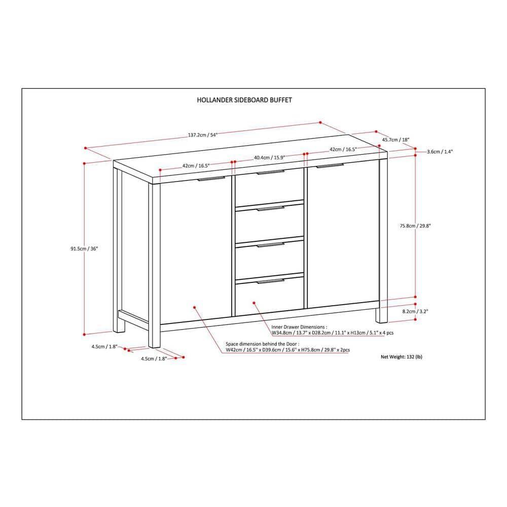 Simpli Home Hollander 54'' SOLID WOOD Sideboard Buffet