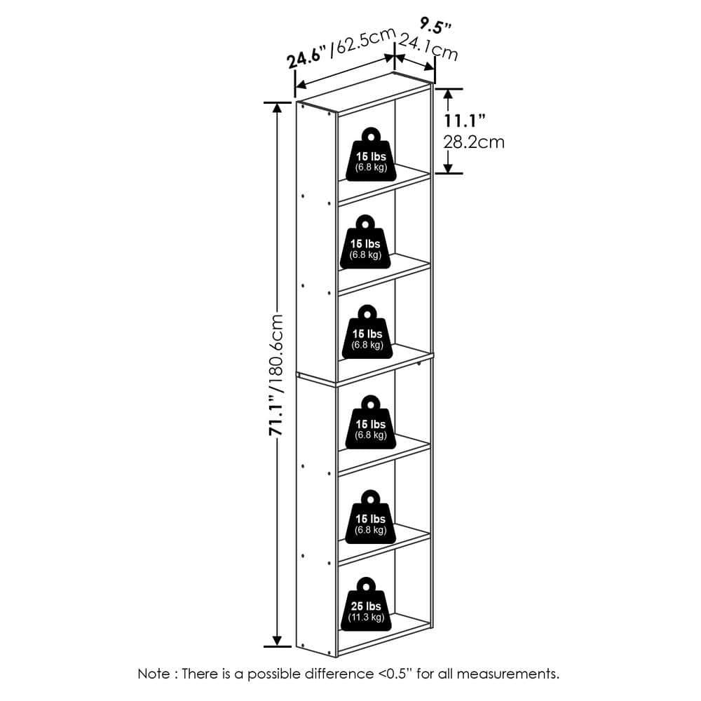 White Tall 6-Tier Open Storage Bookcase