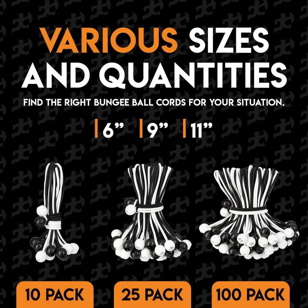 Xpose Safety Bungee Ball Cords 9" 10 Pack Heavy Duty Assorted Colors Stretch Rope with Ball Ties for Canopies, Tarps, Walls, Cable Organization