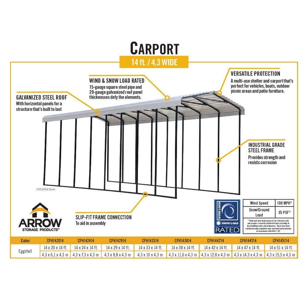 Arrow Arrow Carport, 14 ft. x 20 ft. x 14 ft.