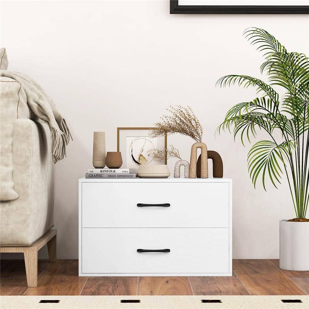 LOKO 2-Drawer Stackable Dresser, Lateral File Cabinet with Metal Handle, Horizontal Storage Cabinet with Anti-Topping Kits, Stacking Drawer Chest for Living Room, Study, Office (1, White)