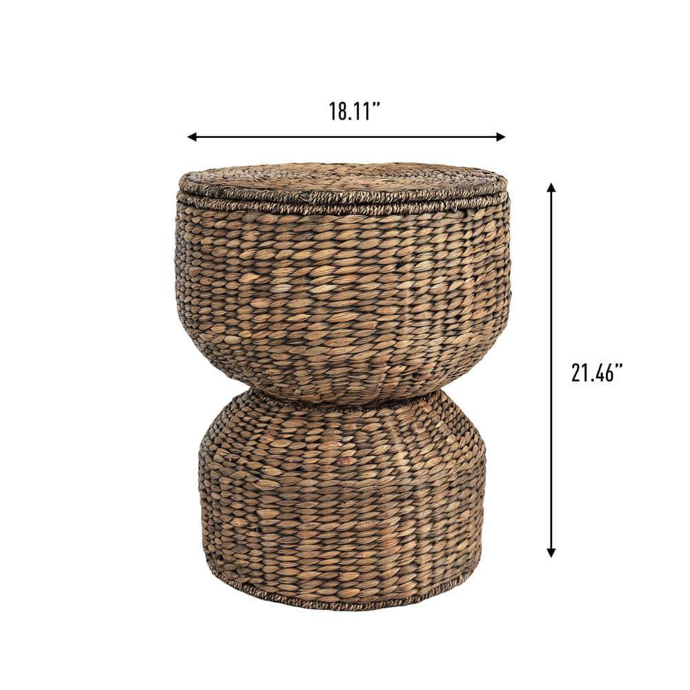 happimess 18" Hourglass Handwoven Hyacinth Storage Accent Table with Lid