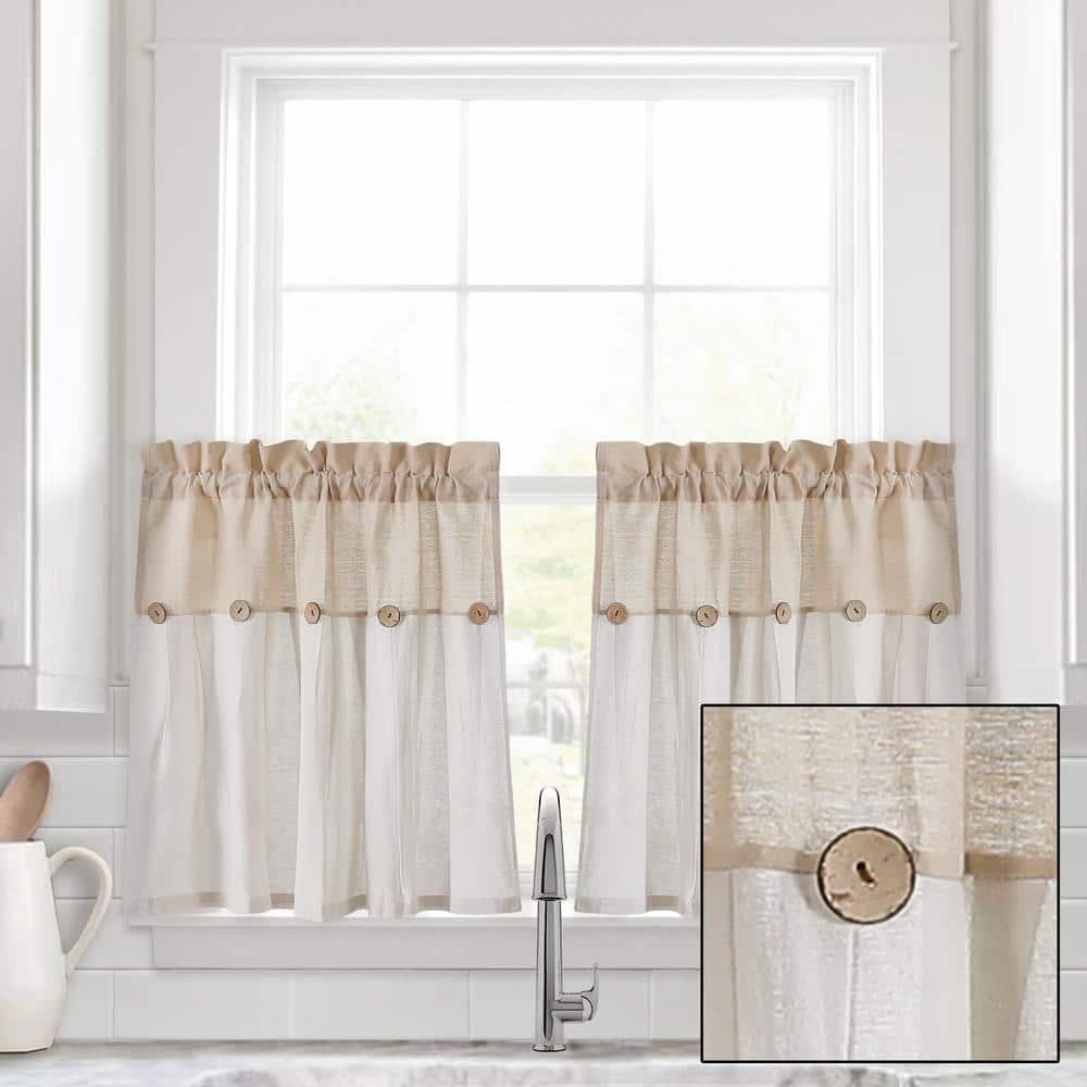 Linen Button Kitchen Tier Curtain Panels Linen 29X24 Set