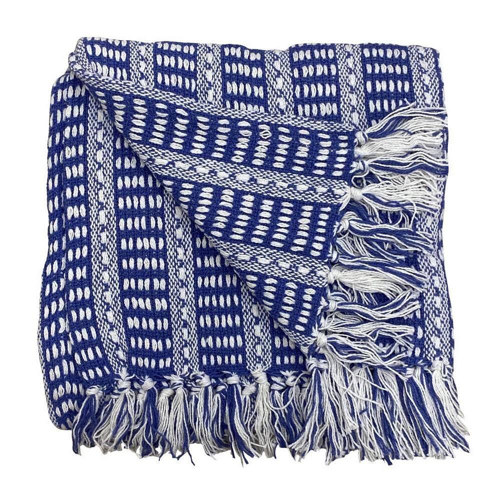 Striped Fringed Woven Cotton Throw Blanket