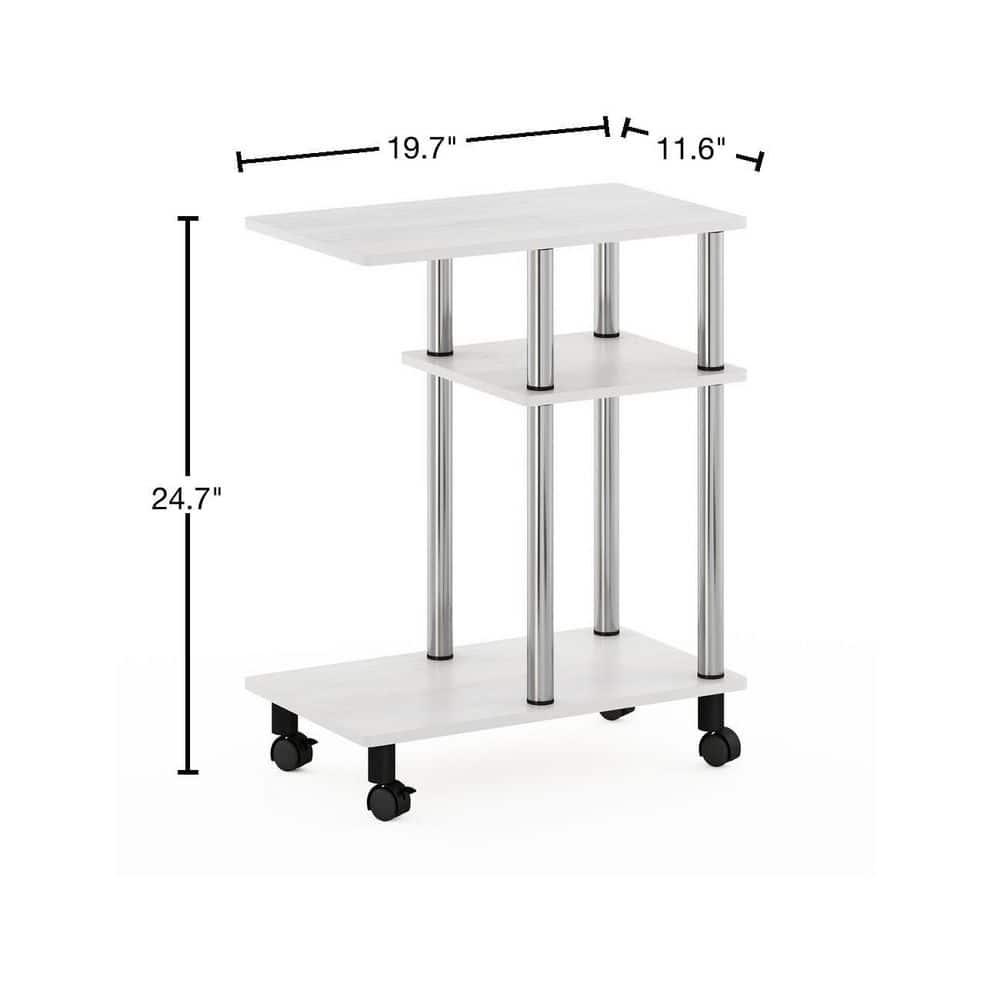 Furinno Turn-N-Tube U Shape Sofa Side Table with Casters, White Oak, Stainless Steel Tubes