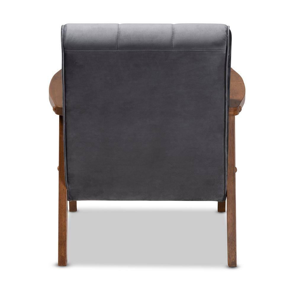Asta Velvet Upholstered Wood Armchair: Baxton Studio, Mid-Century Modern Design, Comfort Seating
