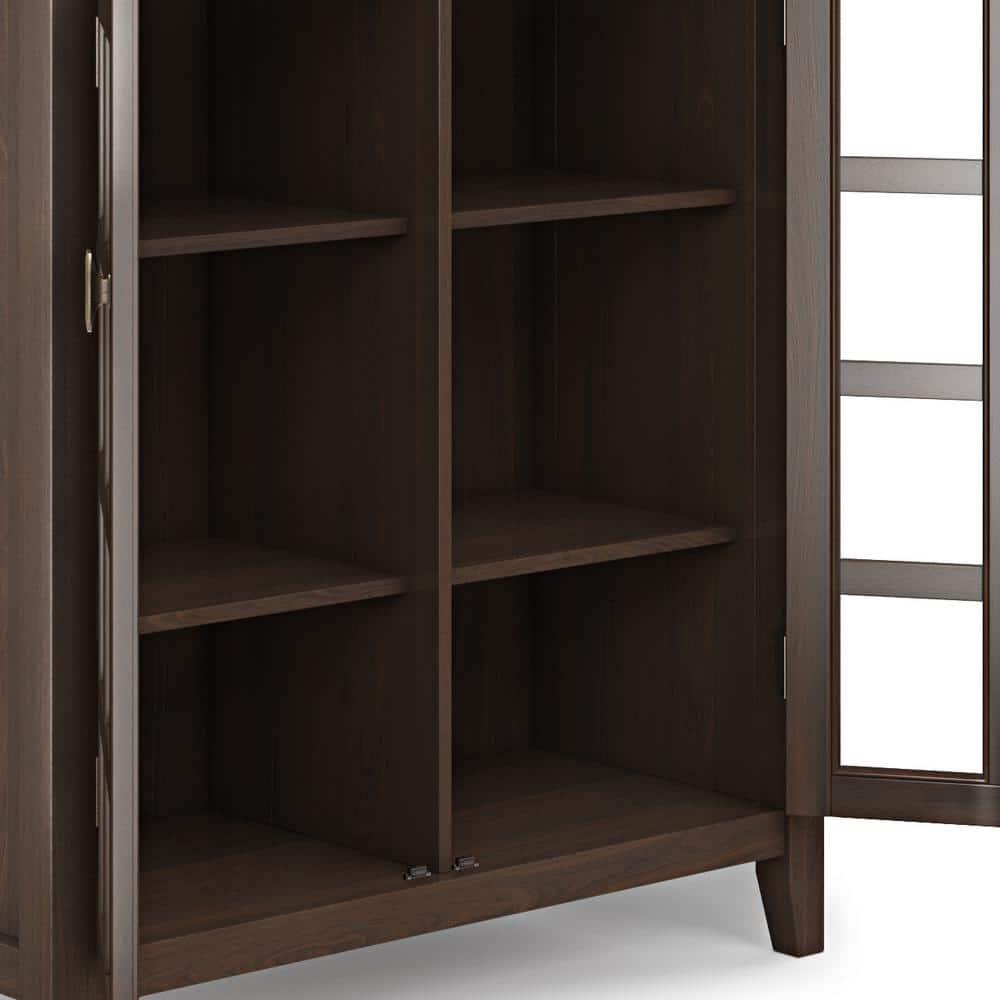 Simpli Home Artisan 38"W Solid Wood 4-Shelf Medium Storage Cabinet with Glass Doors and Adjustable Shelves