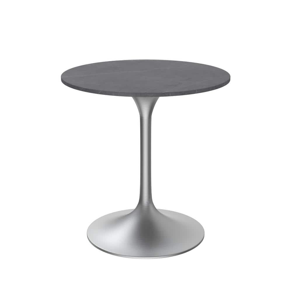 George Oliver Heatherton 27" Round Dining Table with Sintered Stone Top and Brushed Silver Stainless Steel Pedestal Base Kitchen Table Seats 2-4 Person