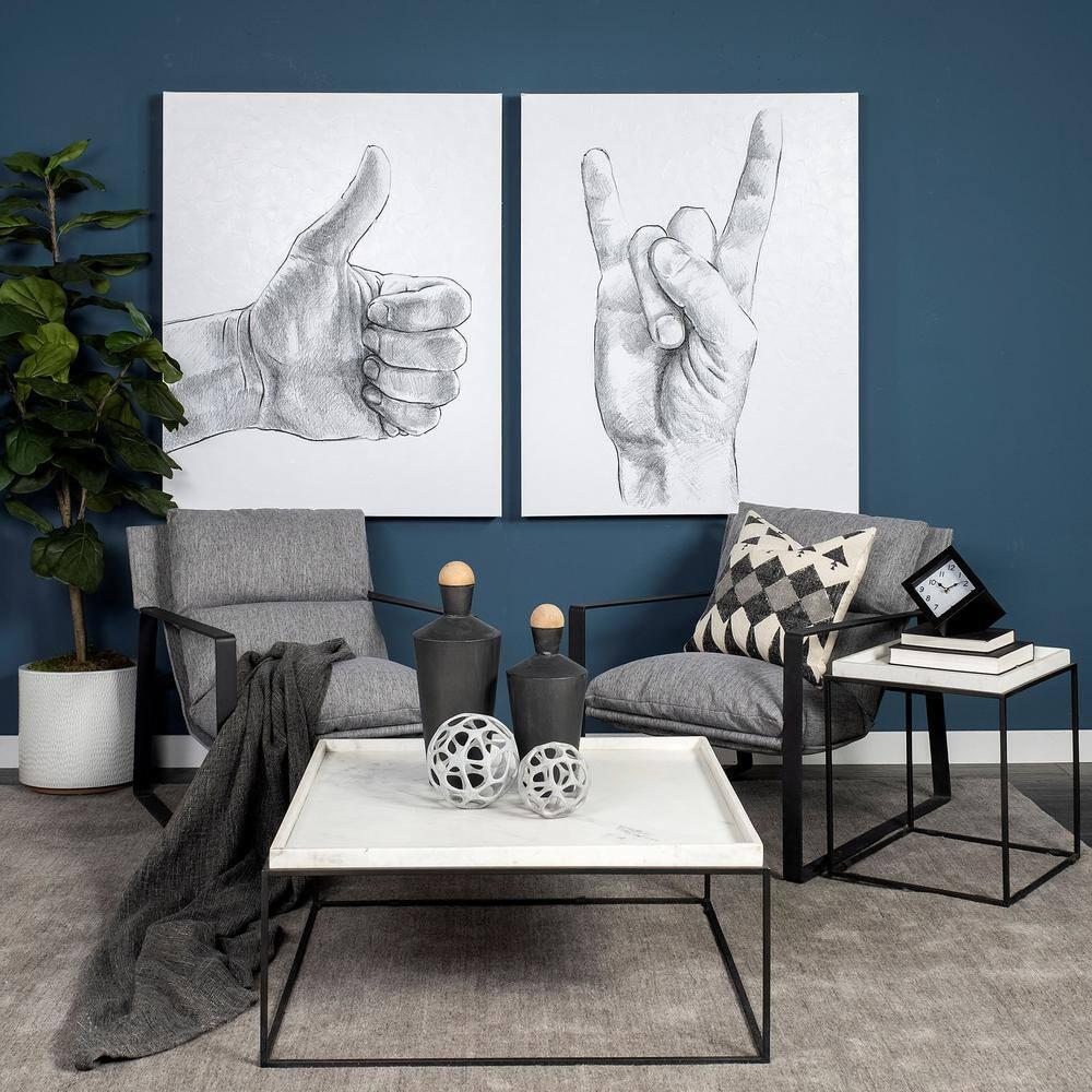 Gray Fabric and Black Iron Slipper Accent Chair