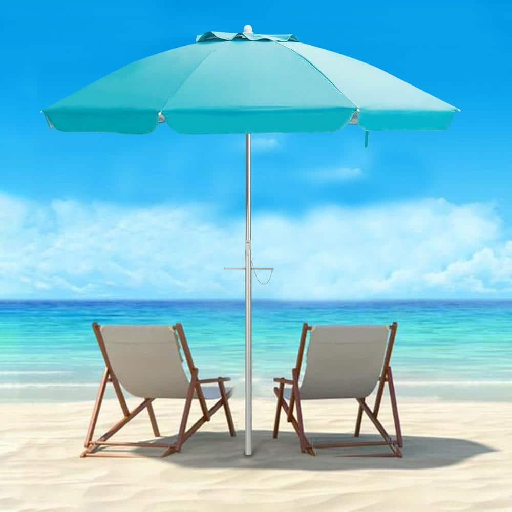 Yardi Yard 6.5 Feet Beach Umbrella with Sun Shade and Carry Bag without Weight Base-Blue, Travel Beach Umbrella, Beach Umbrellas for Sand Heavy Duty Wind Portable Beach Umbrella
