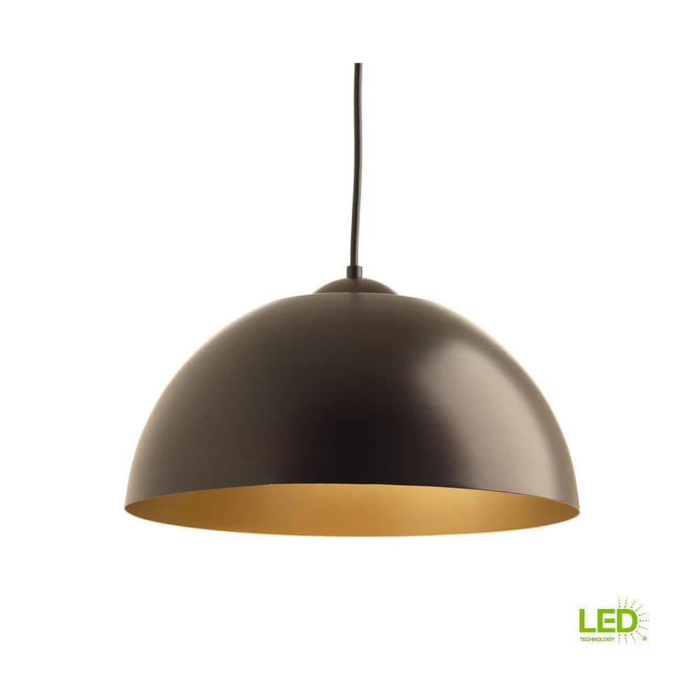 Progress Lighting Dome Collection 1-Light LED Pendant, Satin Aluminum Finish, Painted Silver Interior, Steel Material