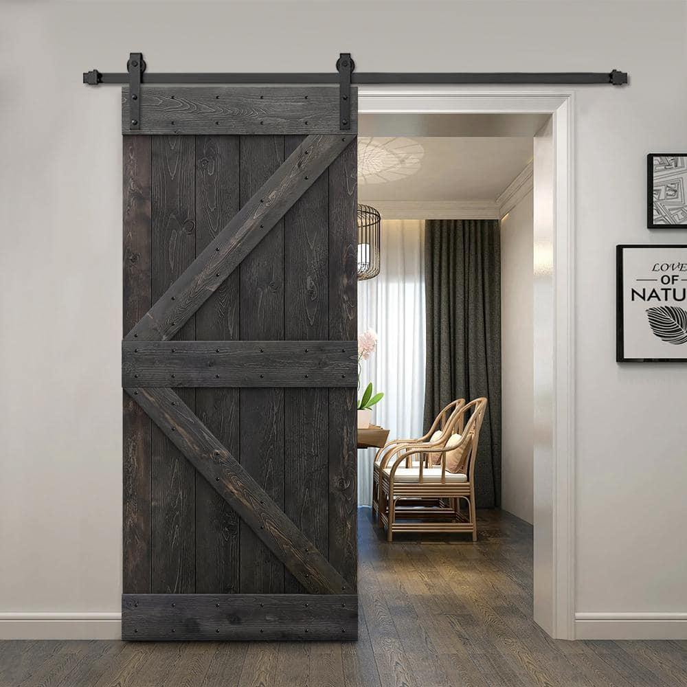 TMS 84'' Solid Wood Paneled Painted with Installation Hardware Kit Barn Door