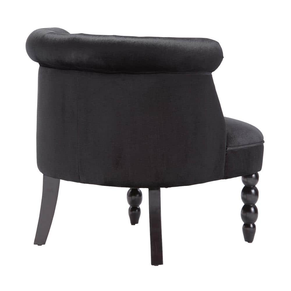 Flax Victorian Style  Black Velvet Fabric Upholstered Vanity Accent Chair