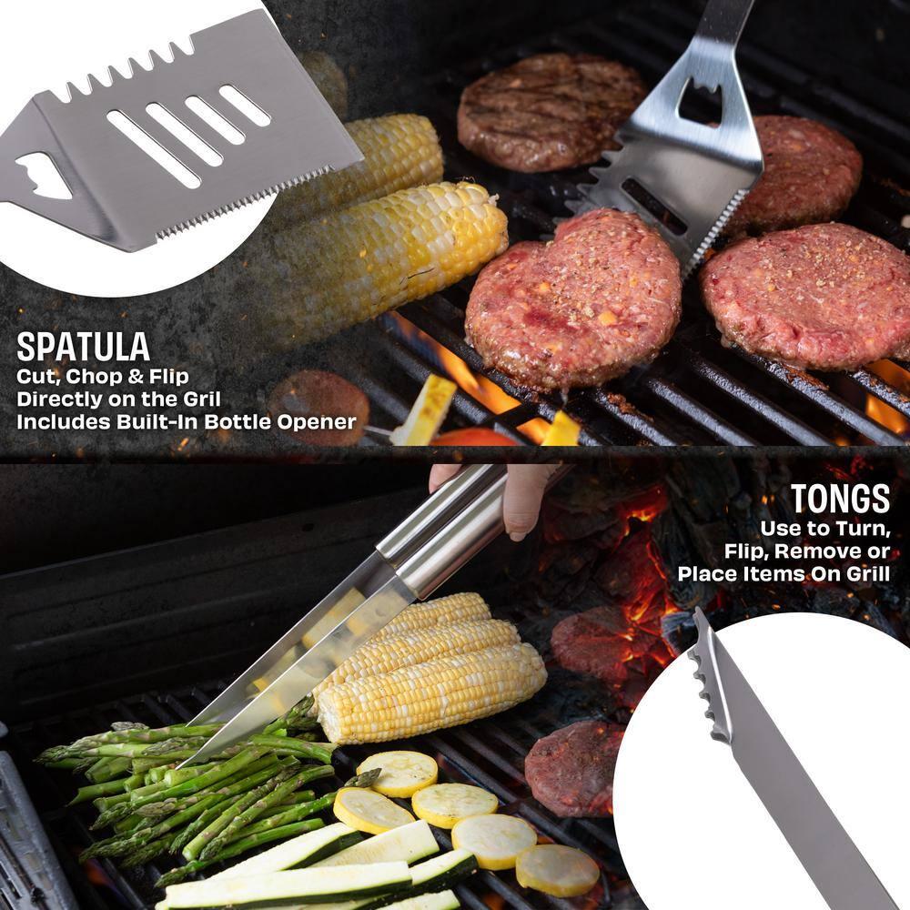 BBQ Grill Accessories Kit - 19-Piece Stainless-Steel Grilling Tools Set with Carrying Case - Camping Utensils for Summer Outdoor Cooking by Chef Buddy
