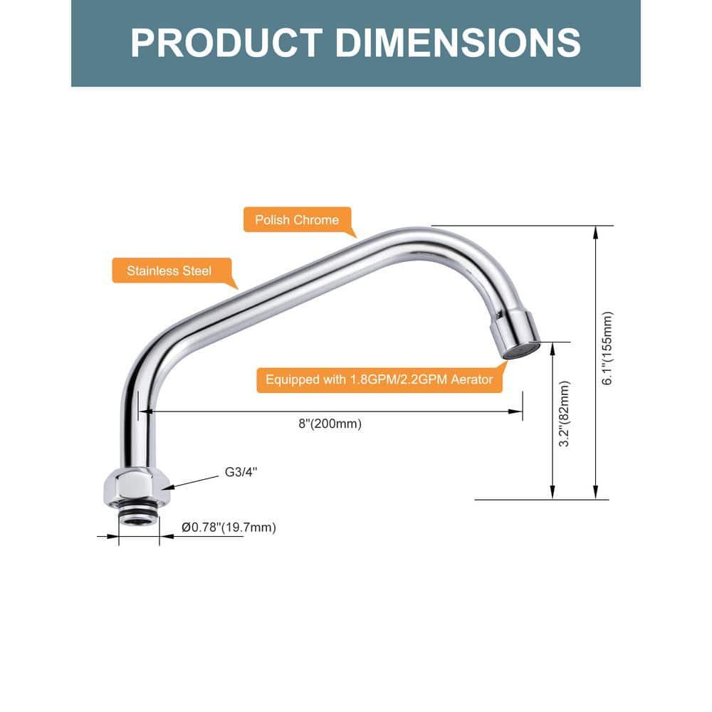 8" Faucet Swing Spout Replacement In Polished Chrome-G3/4 Internal Thread