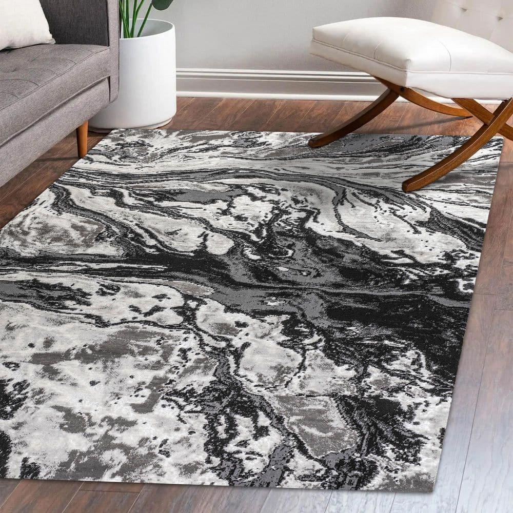 3'x5' Swirl Marbled Abstract, Black/Ivory - JONATHAN Y