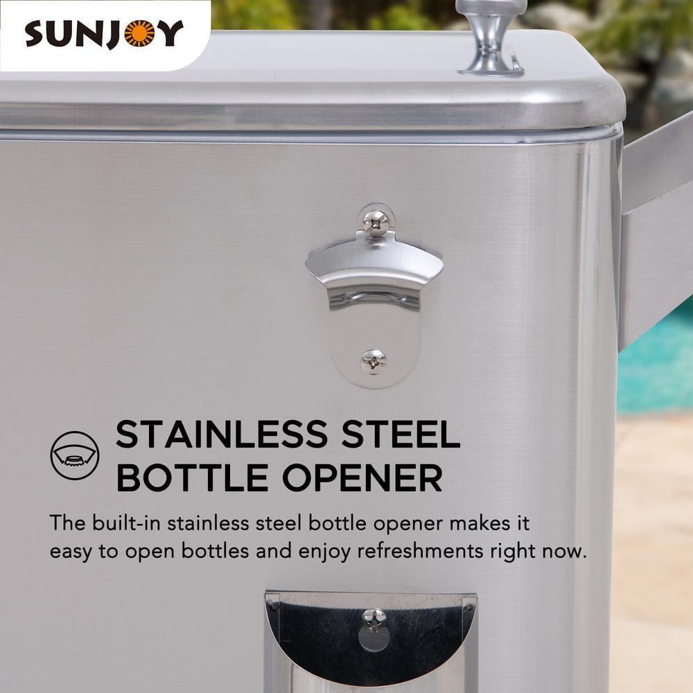 Sunjoy Sunjoy 80 Quart Patio Cooler Cart Stainless Steel Rolling Ice Chest With Steel Bottle Opener, Shelf And Lockable Wheels