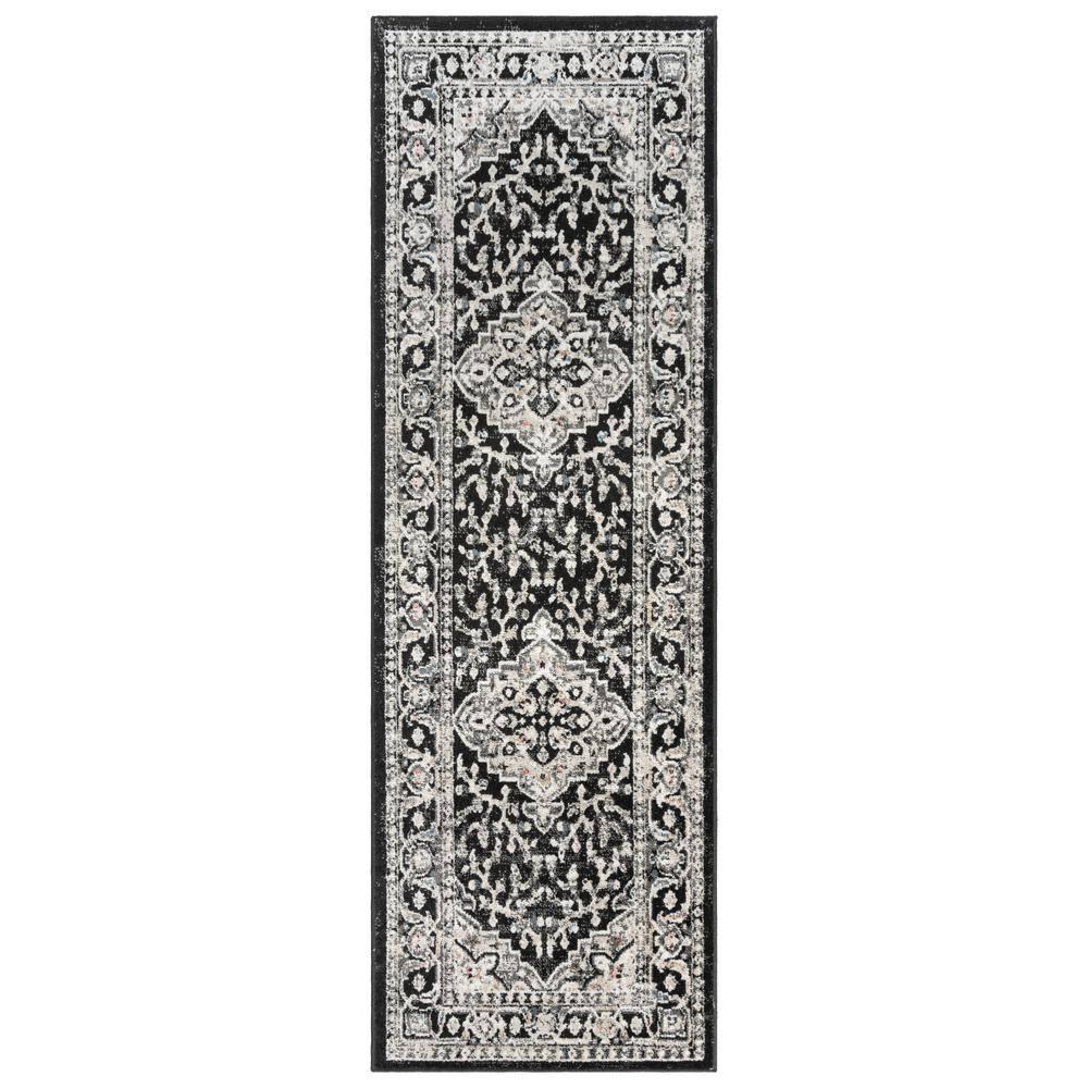 Heirloom Fluer Traditional Oriental Medallion Black Beige Polypropylene Area Rug