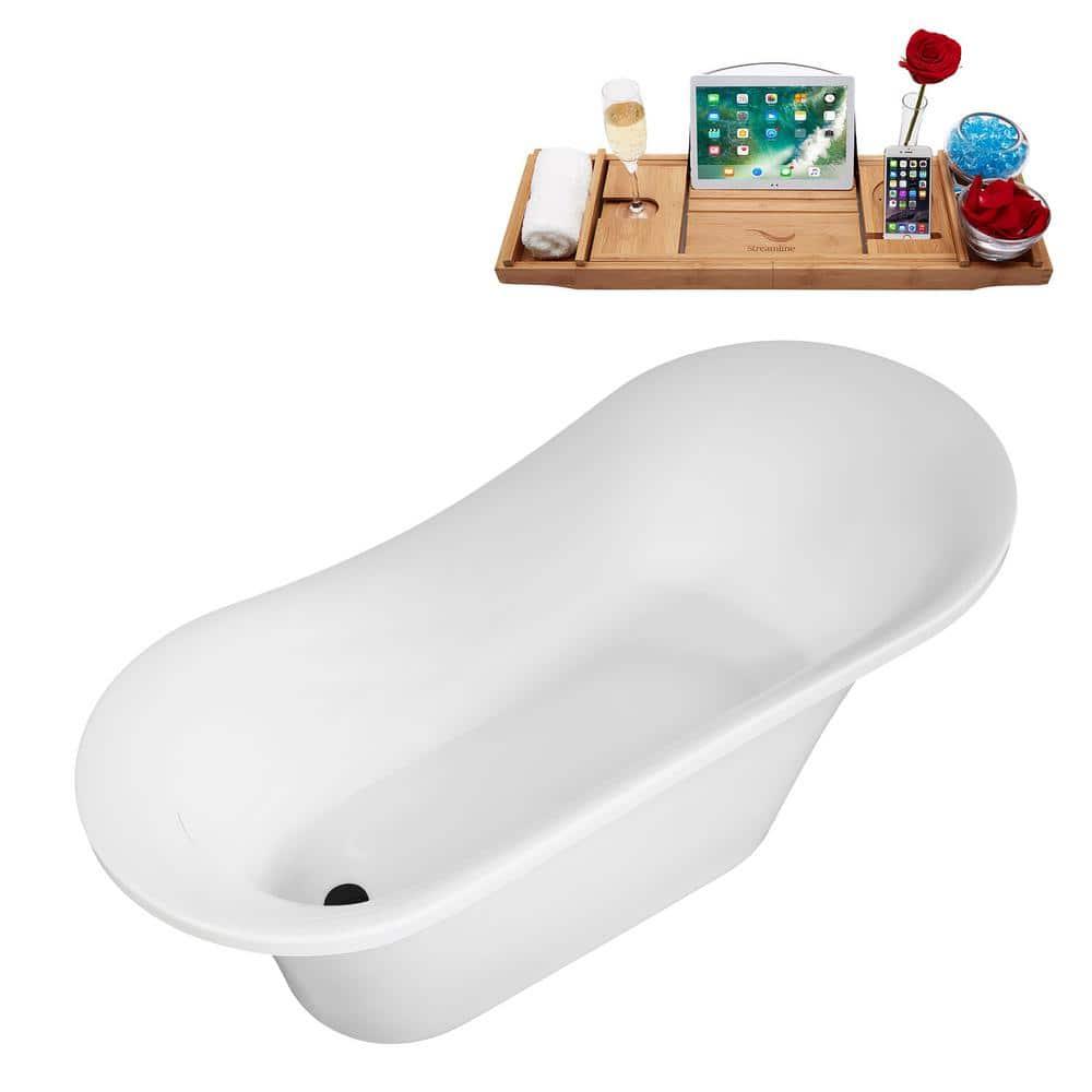 60" Streamline Soaking Freestanding Tub and Tray With Internal Drain