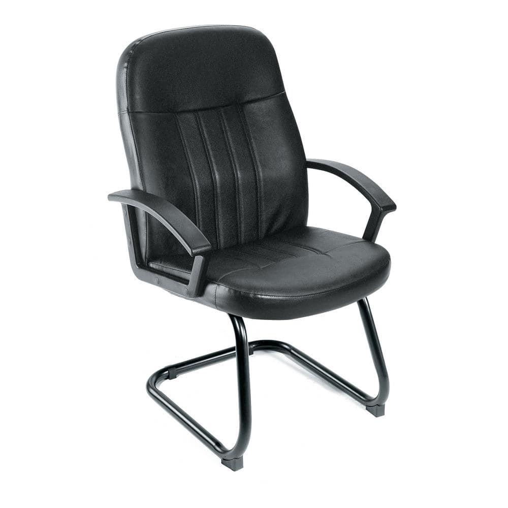 Executive Leather Budget Guest Chair Black - Boss Office Products: Metal Frame, Padded, Fixed Arms, Spot Clean