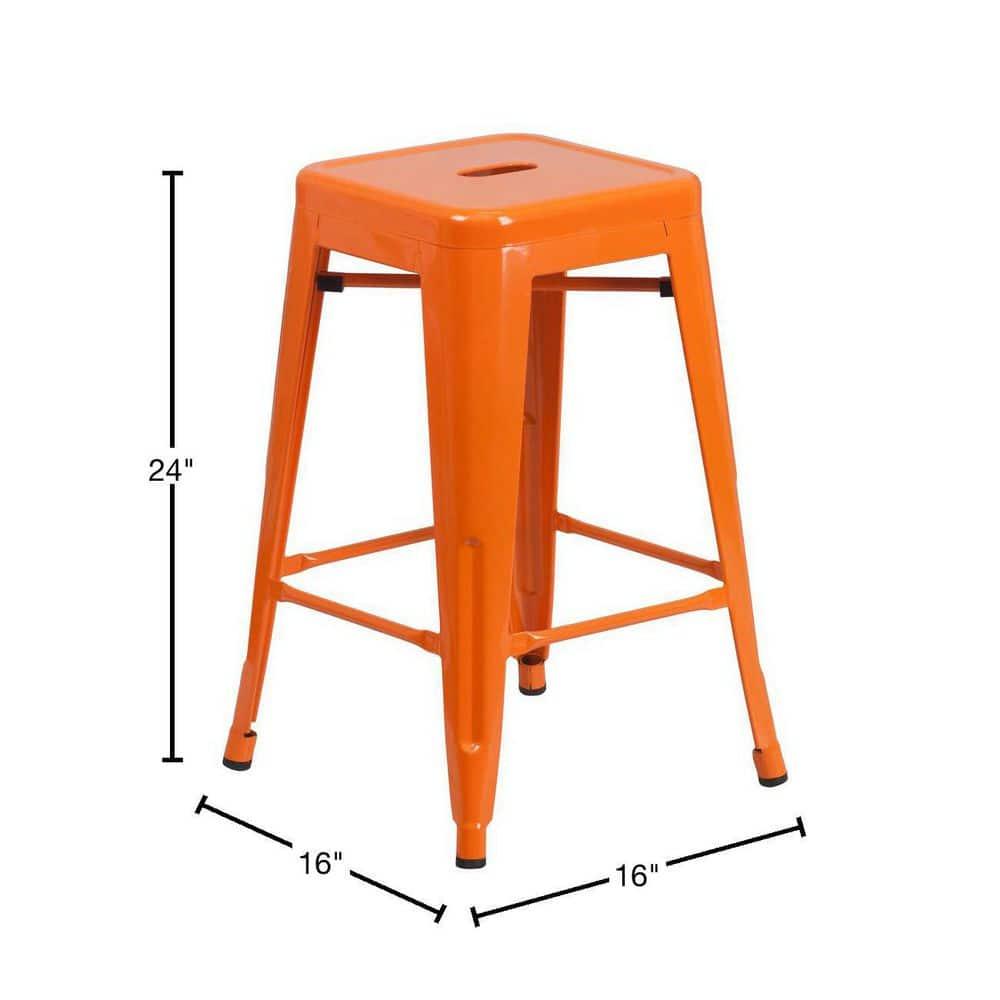 Flash Furniture Commercial Grade 24" High Backless Orange Metal Indoor-Outdoor Counter Height Stool with Square Seat